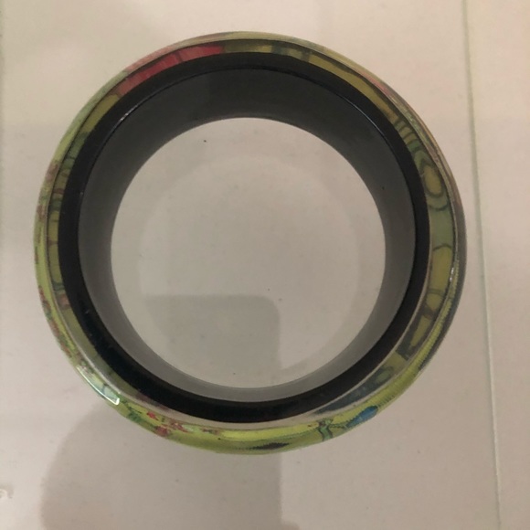 Vtg Lucite Bangle Bright Green Floral Wide Heavy - Picture 6 of 10